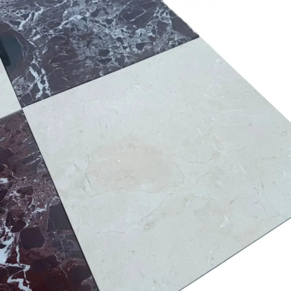 Checkerboard Rosso Levanto and Crema Marfil marble floor tiles set
