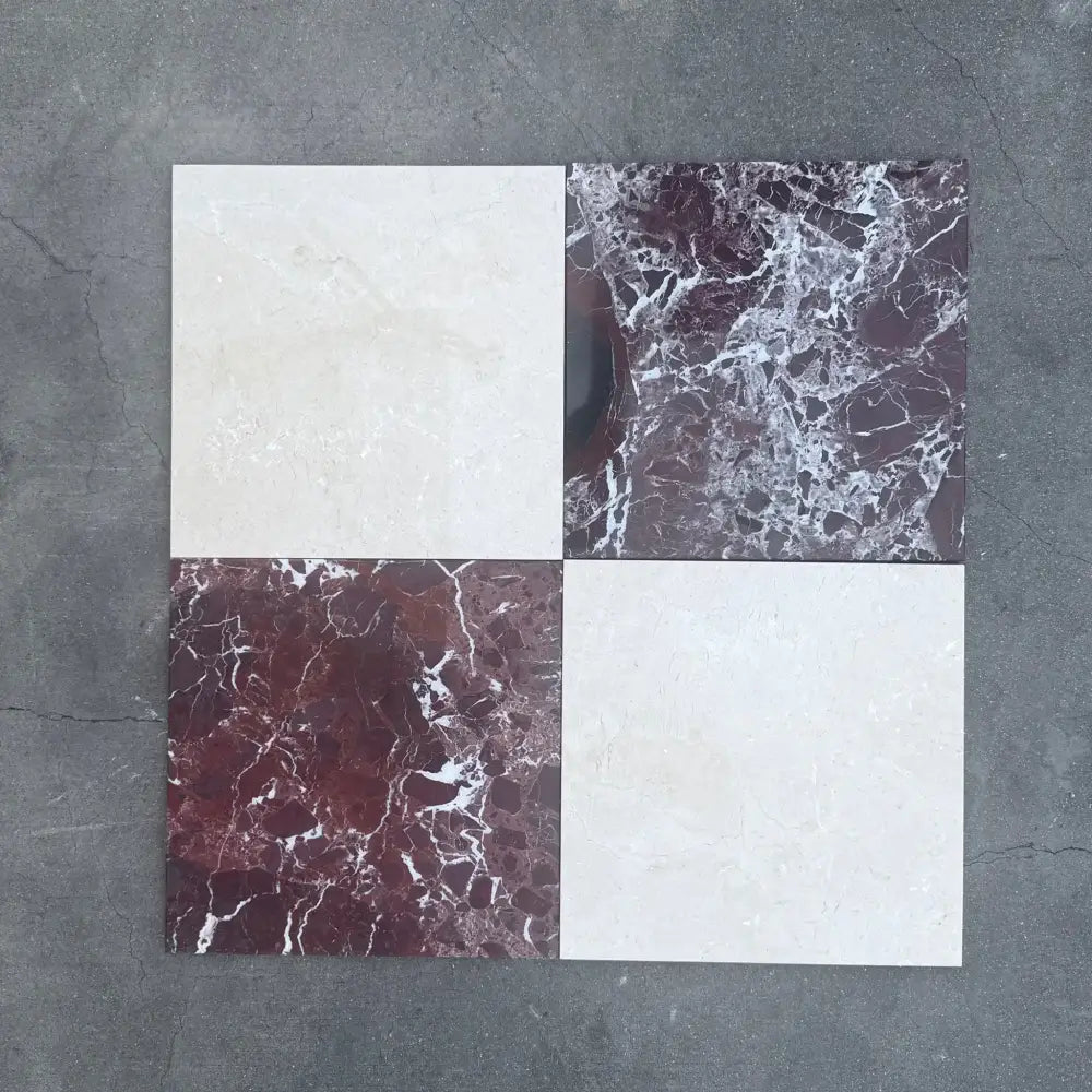 Checkerboard Rosso Levanto Royale and Crema Marfil Select 12X12 Set-American Stone