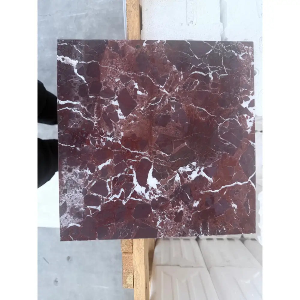 Square polished Red Marble Tile with white veining from Checkerboard Rosso Levanto and Crema Marfil 12X12 Set