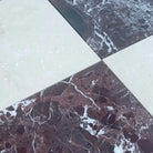 Marble tile flooring with checkerboard Rosso Levanto and Crema Marfil 12x12 set