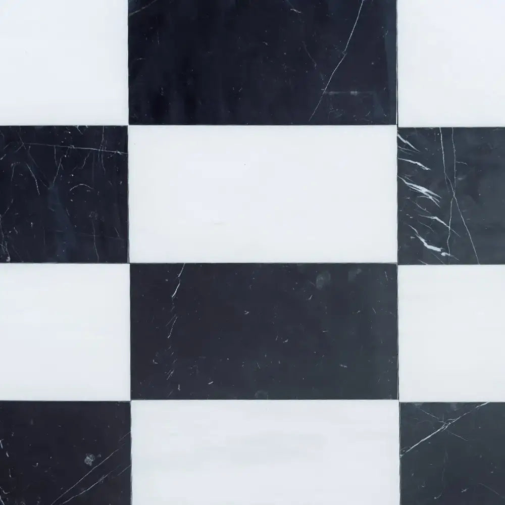 Black and white checkered tiles from Como in Bianco Dolomite and Nero Marquina set