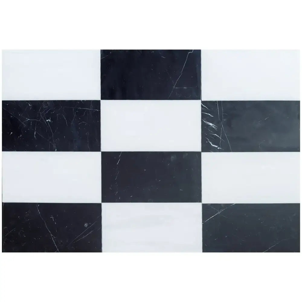 Black and white checkered tile pattern from Como in Bianco Dolomite and Nero Marquina set