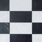 Black and white checkered marble tiles from Como in Carrara White Royale and Nero Marquina Prestige set