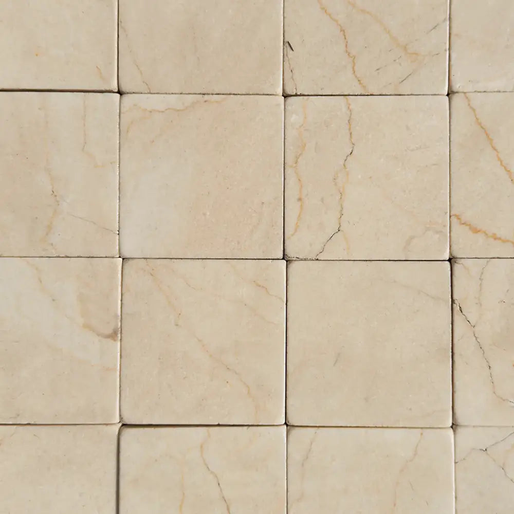 Beige marble tile pattern for Crema Marfil Select 3x3 Tumbled product display