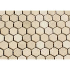 Beige hexagonal tile mosaic from Crema Marfil Select Marble 1 Inch Tumbled Hexagon Mosaic