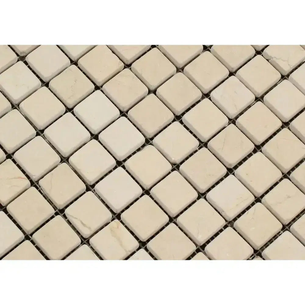 Beige square mosaic tiles for Crema Marfil Select Marble 1x1 Tumbled design
