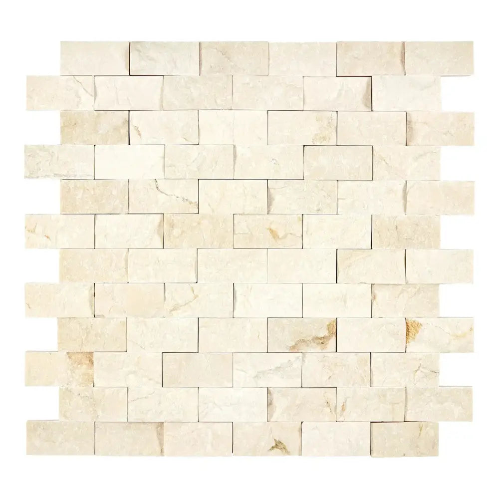 Beige stacked stone wall tile from Crema Marfil Select Marble 1X2 Brick Mosaic