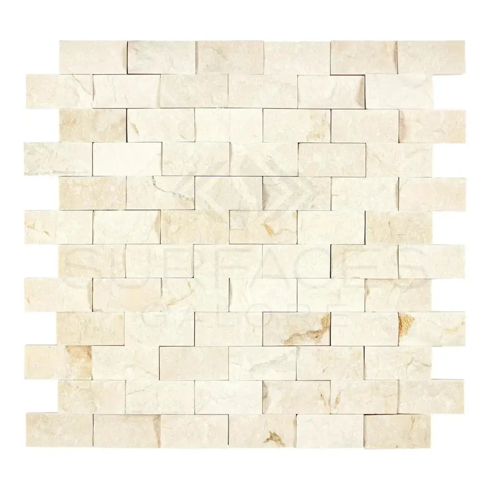 Beige stacked stone wall tile from Crema Marfil Select Marble 1X2 Brick Mosaic