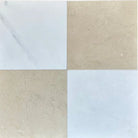Four-square tile pattern on Crema Marfil Select Marble 1x2 Brick Mosaic Tumbled