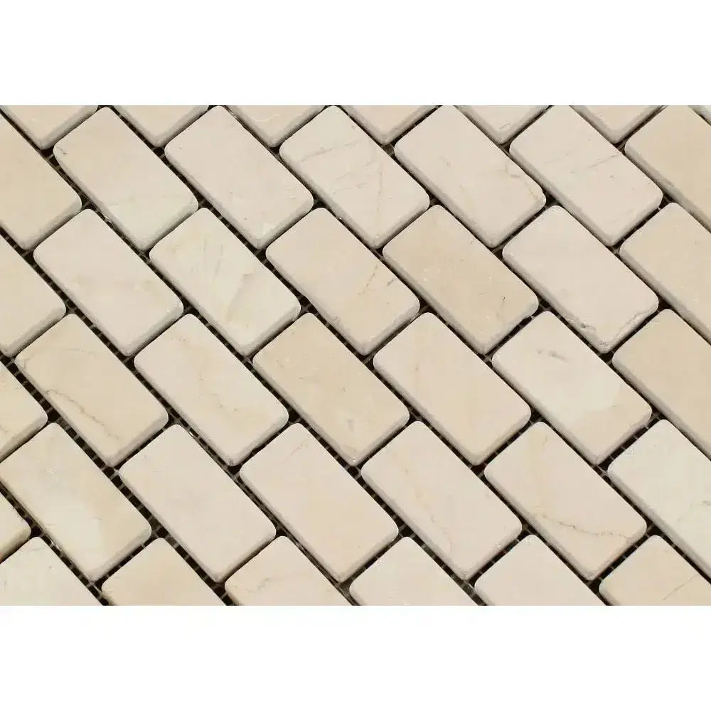 Rectangular beige tile mosaic for Crema Marfil Select Marble 1X2 Brick Tumbled product