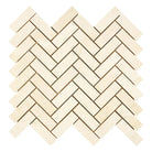 Light-colored Crema Marfil Select Marble Herringbone Mosaic Tile Pattern