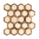 Hexagonal marble mosaic tile with Crema Marfil and Emperador Dark polished finish