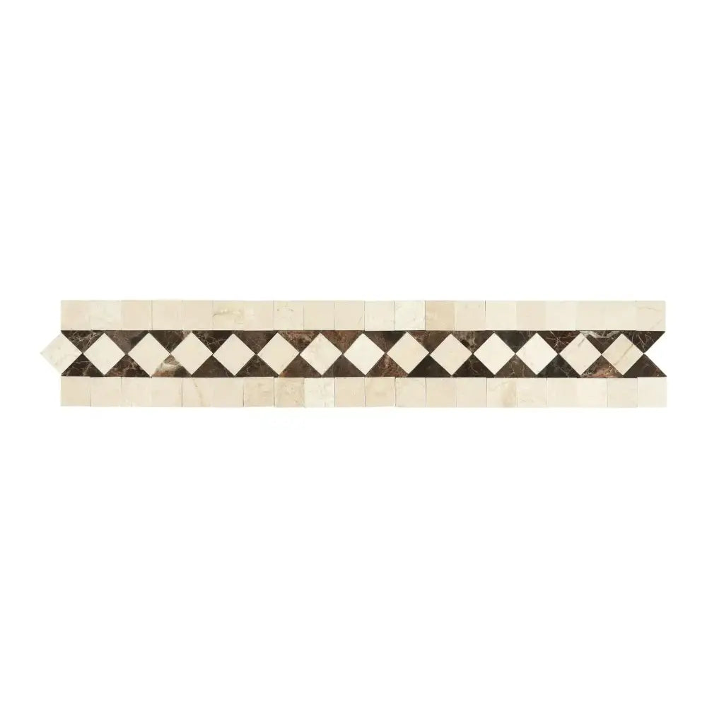 Decorative Crema Marfil Select marble tile border with dark dot accents and polished finish