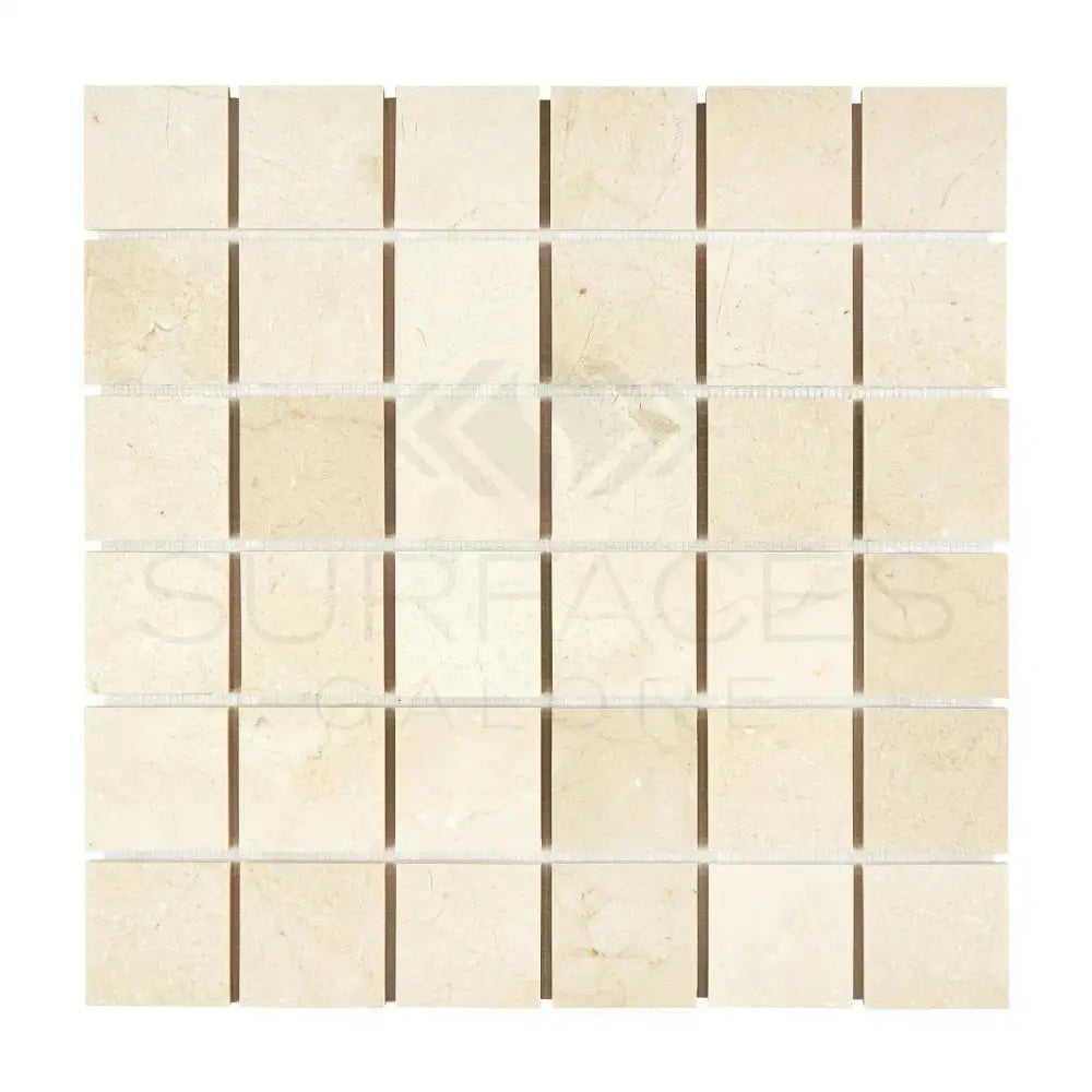 Beige square mosaic tile sheet for Crema Marfil Select Marble 2X2 polished or honed