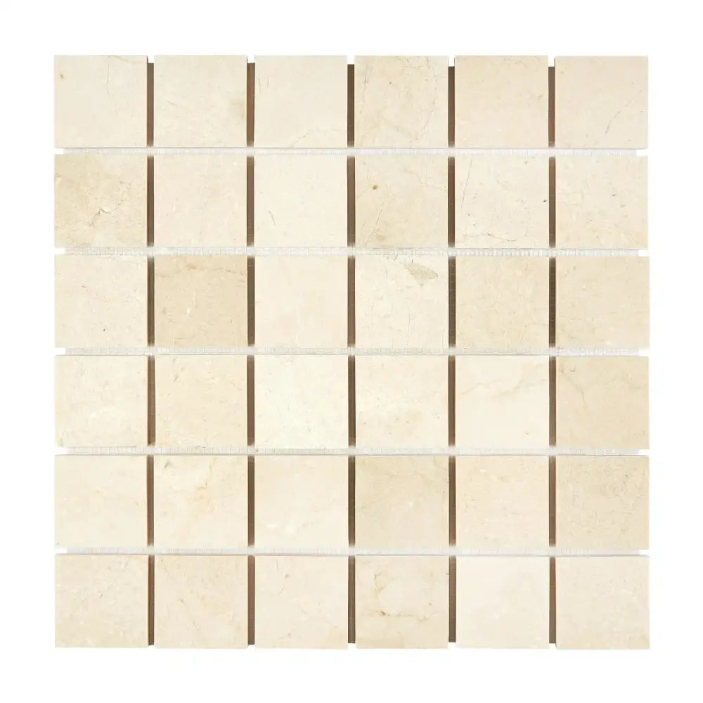 Beige square mosaic tile sheet from Crema Marfil Select Marble 2X2 polished or honed