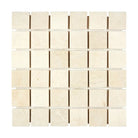 Square mosaic tile sheet of Crema Marfil Select Marble 2X2 Tumbled for elegant flooring