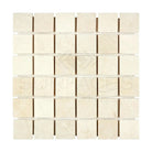 Square mosaic tile sheet of Crema Marfil Select Marble for elegant flooring and backsplash
