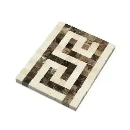 Rectangular mosaic tile with Greek key pattern from Crema Marfil Select Marble product line