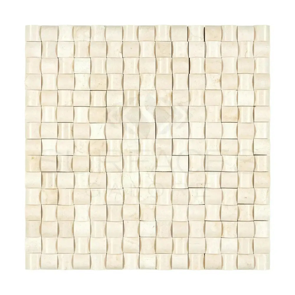 Textured beige mosaic tile from Crema Marfil Select Marble 3-D Small-Bread Mosaic