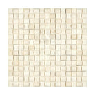 Textured beige mosaic tile from Crema Marfil Select Marble 3-D Small-Bread Mosaic