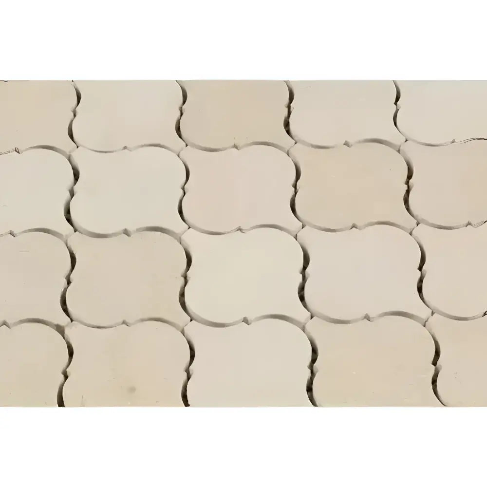 Interlocking beige stone pavers from Crema Marfil Select Marble Mosaic for elegant flooring