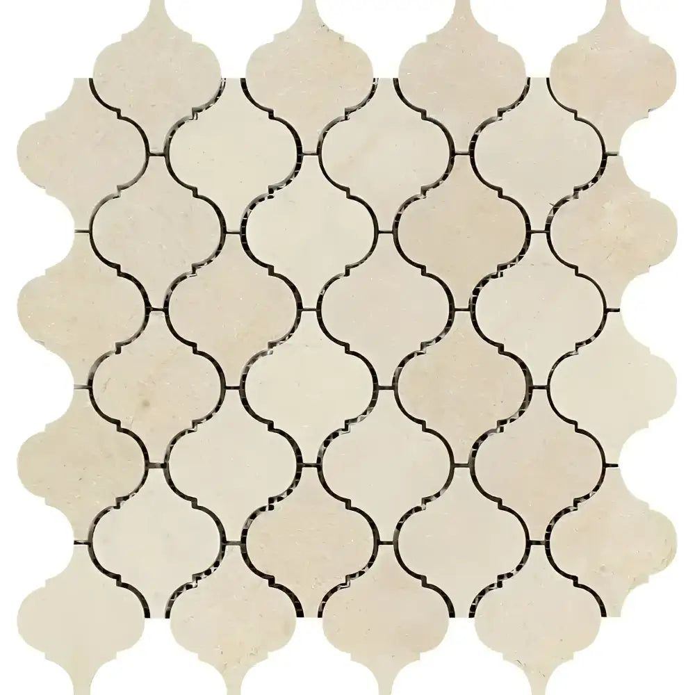 Arabesque mosaic tile pattern from Crema Marfil Select Marble for elegant Moroccan decor