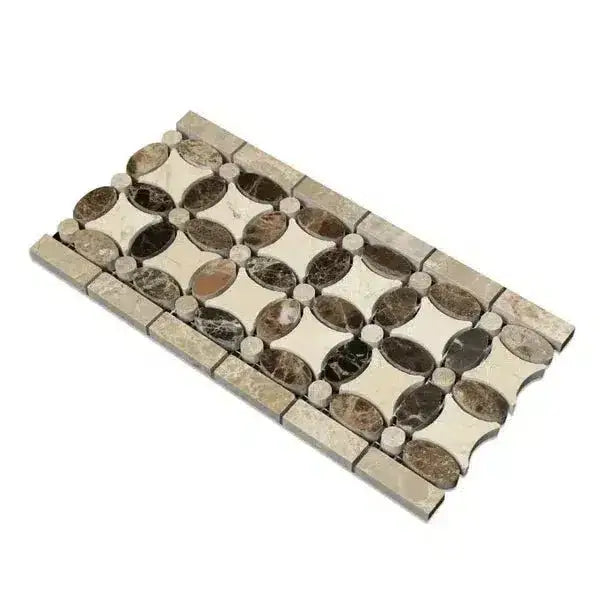 Decorative marble mosaic tile from Crema Marfil Select Marble Florida Flower Border