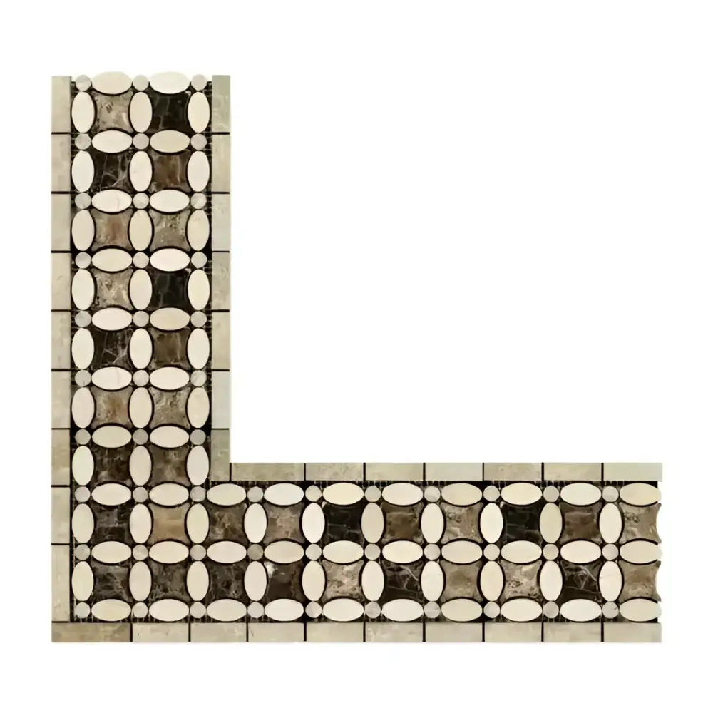 Crema Marfil Select Marble 5 3/4X11 1/4 Florida Flower Border (Crema Marfil Select+Emp. Light+Emp. Dark) Polished-American Stone