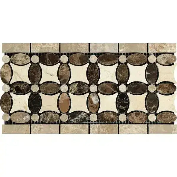 Decorative marble mosaic border for Crema Marfil Select Marble flooring