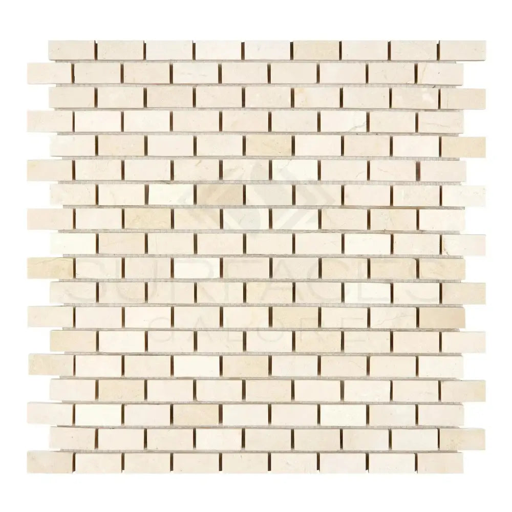 Beige brick mosaic tile from Crema Marfil Select Marble 5/8X1 1/4 Mini-Brick collection
