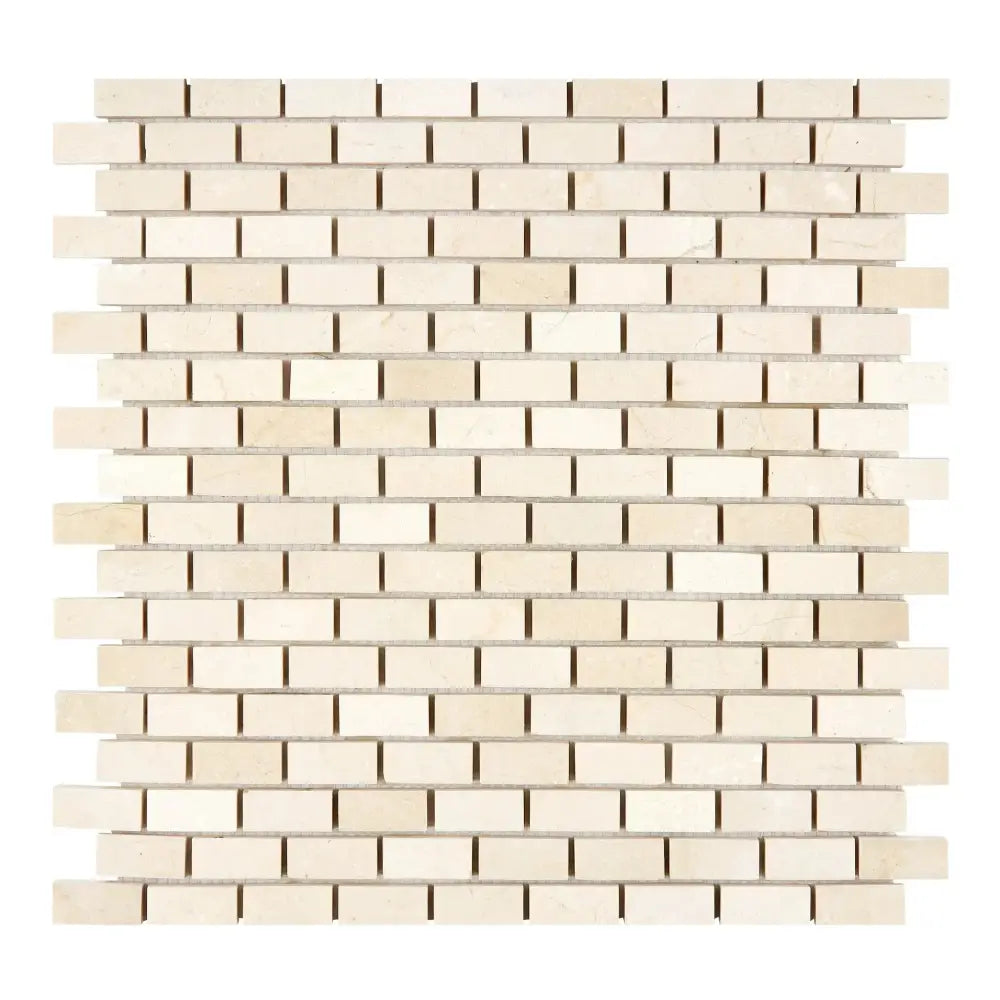 Beige brick mosaic tile from Crema Marfil Select Marble 5/8X1 1/4 Mini-Brick Collection