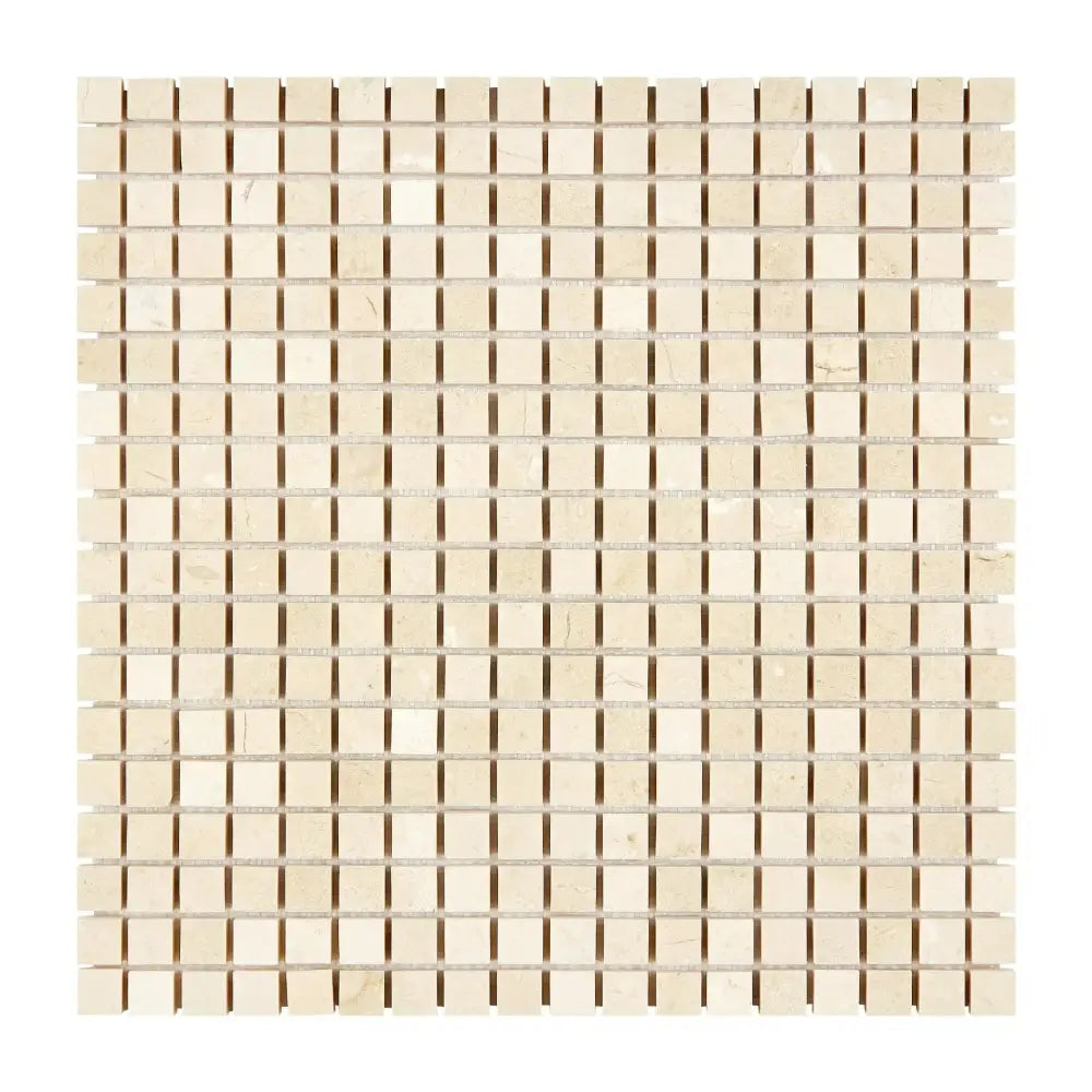 Beige mosaic tile sheet from Crema Marfil Select Marble 5/8X5/8 polished or honed