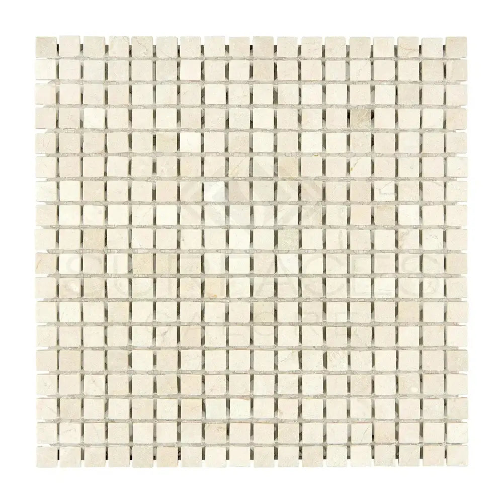 Square mosaic tile sheet of Crema Marfil Select Marble 5/8X5/8 Tumbled