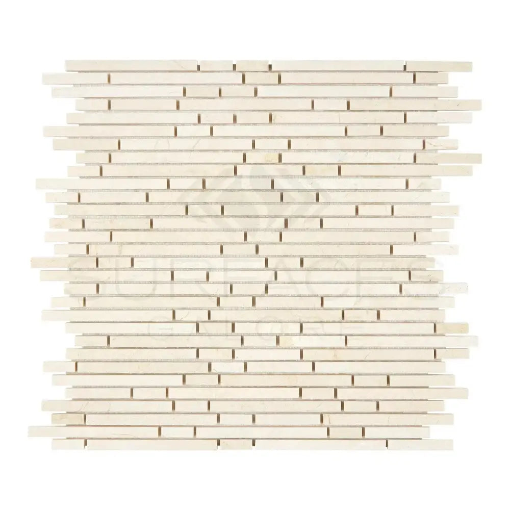 Beige horizontal mosaic tile from Crema Marfil Select Marble Bamboo Sticks collection