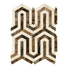Geometric marble mosaic tile in Crema Marfil Select with Emperador Dark finish