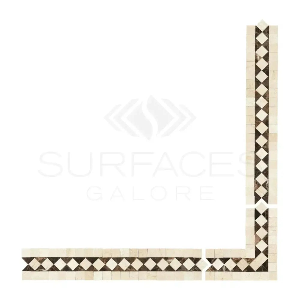 Crema Marfil Select Marble BIAS Border CORNER w/ Emp. Dark Dots Polished-American Stone
