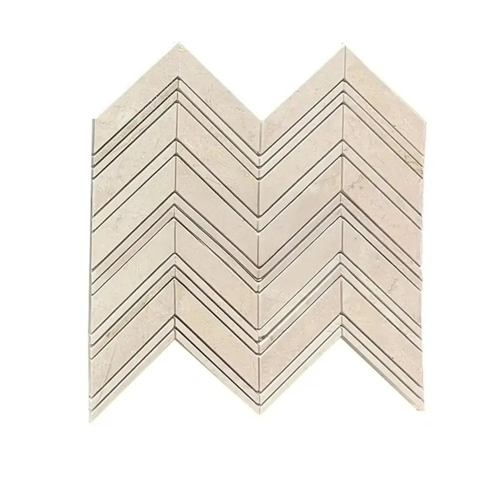 Chevron patterned Crema Marfil Select marble tile in polished or honed finish