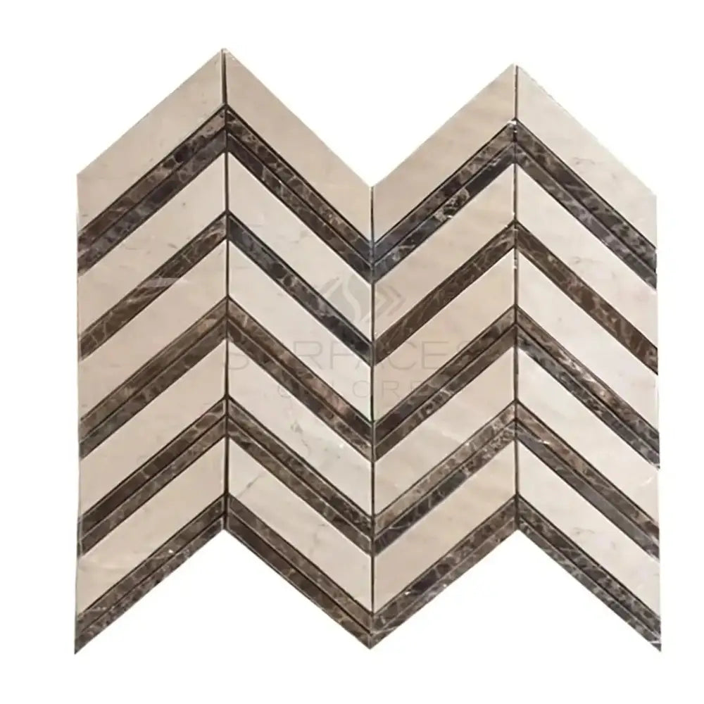 Crema Marfil Select Marble Chevron (LARGE) (w/ Emp. Dark) Mosaic-American Stone