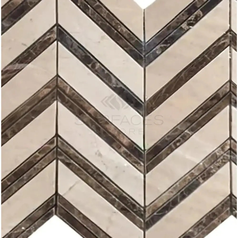 Crema Marfil Select Marble Chevron (LARGE) (w/ Emp. Dark) Mosaic-American Stone
