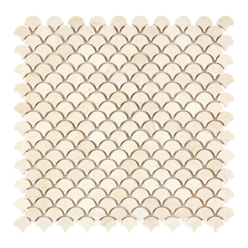 Beige scallop tile mosaic in Crema Marfil Select Marble FAN (Raindrop) Mosaic