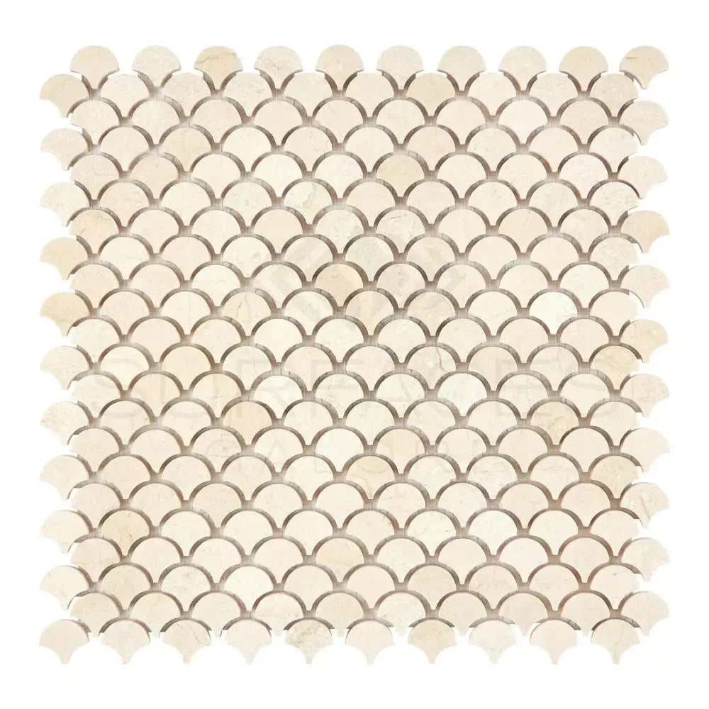 Beige scallop tile mosaic from Crema Marfil Select Marble FAN Raindrop Collection