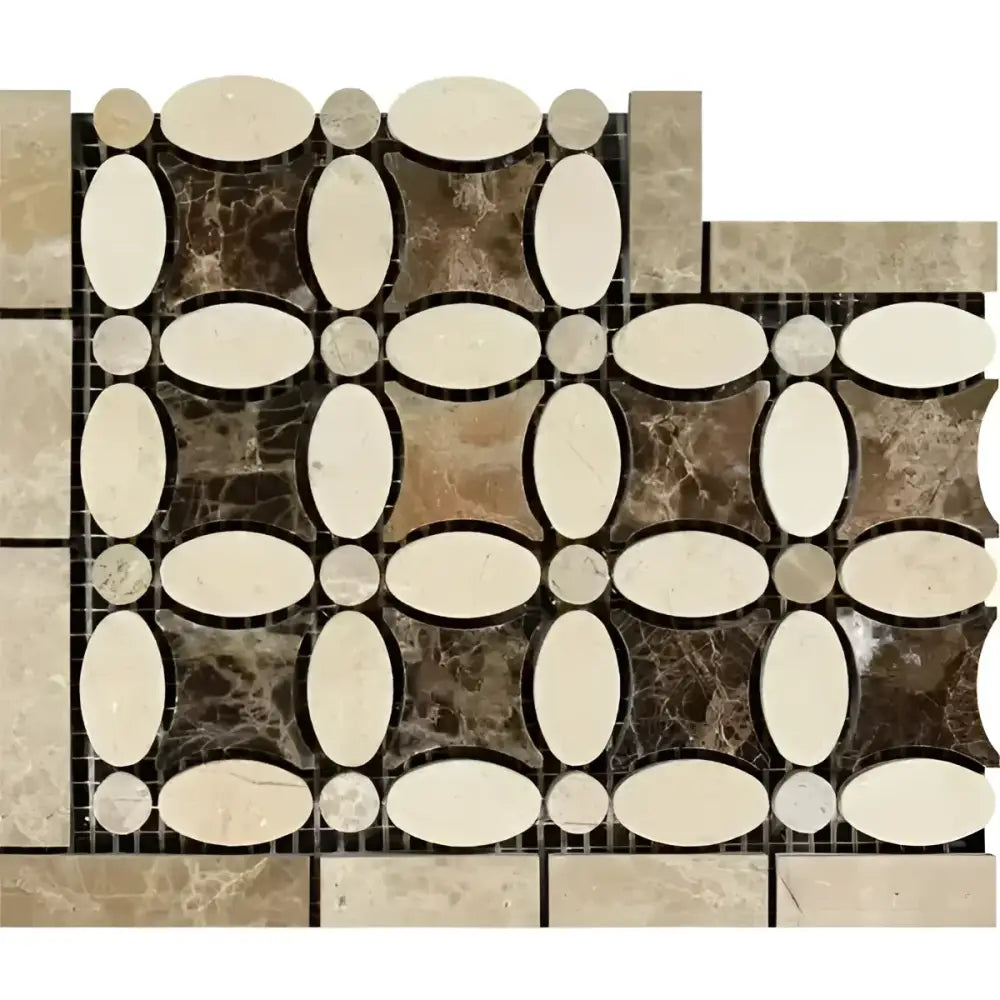 Crema Marfil Select Marble Florida Flower Border CORNER (Crema Marfil Select+Emp. Light+Emp. Dark) Polished-American Stone