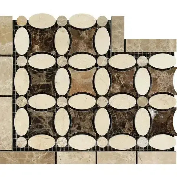 Decorative marble tile mosaic for Crema Marfil Select Marble Florida Flower Border corner
