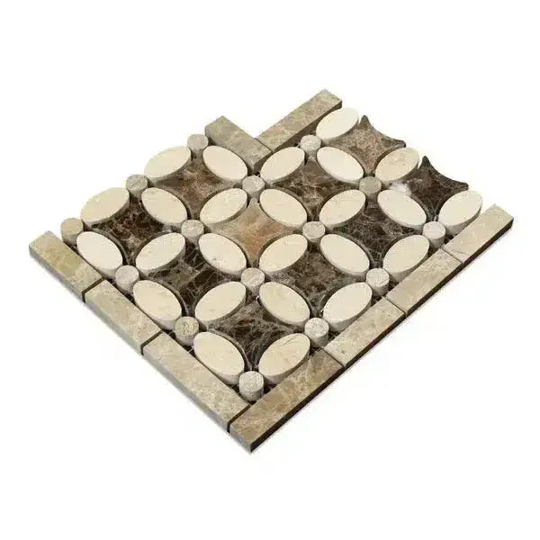 Decorative marble mosaic tile from Crema Marfil Select Marble Florida Flower Border corner