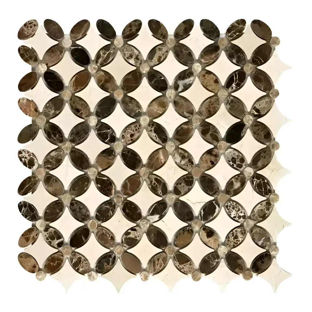 Brown and beige mosaic tile pattern from Crema Marfil Select Marble Florida Flower