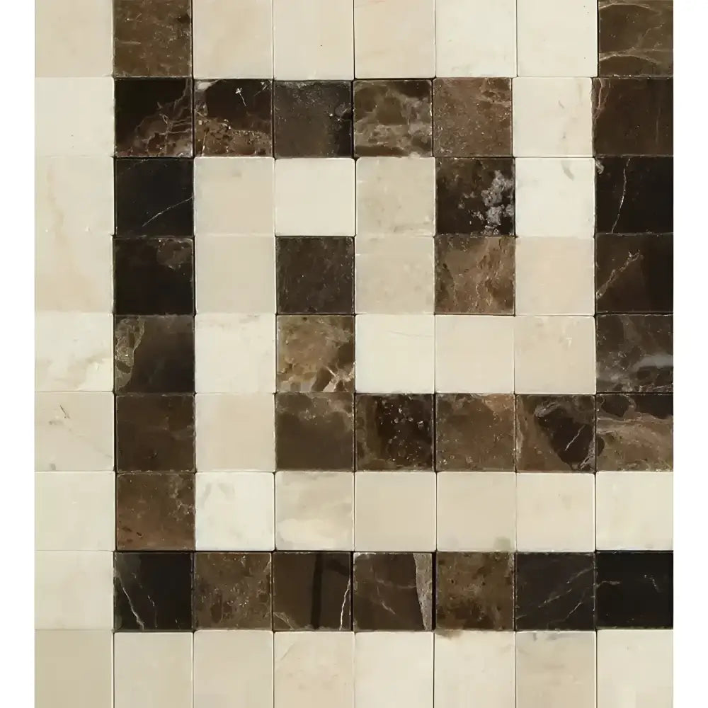 Crema Marfil Select Marble Greek Key Border CORNER (Crema Marfil Select + Emp. Dark) 3 1/8 X 3 1/2 Polished-American Stone