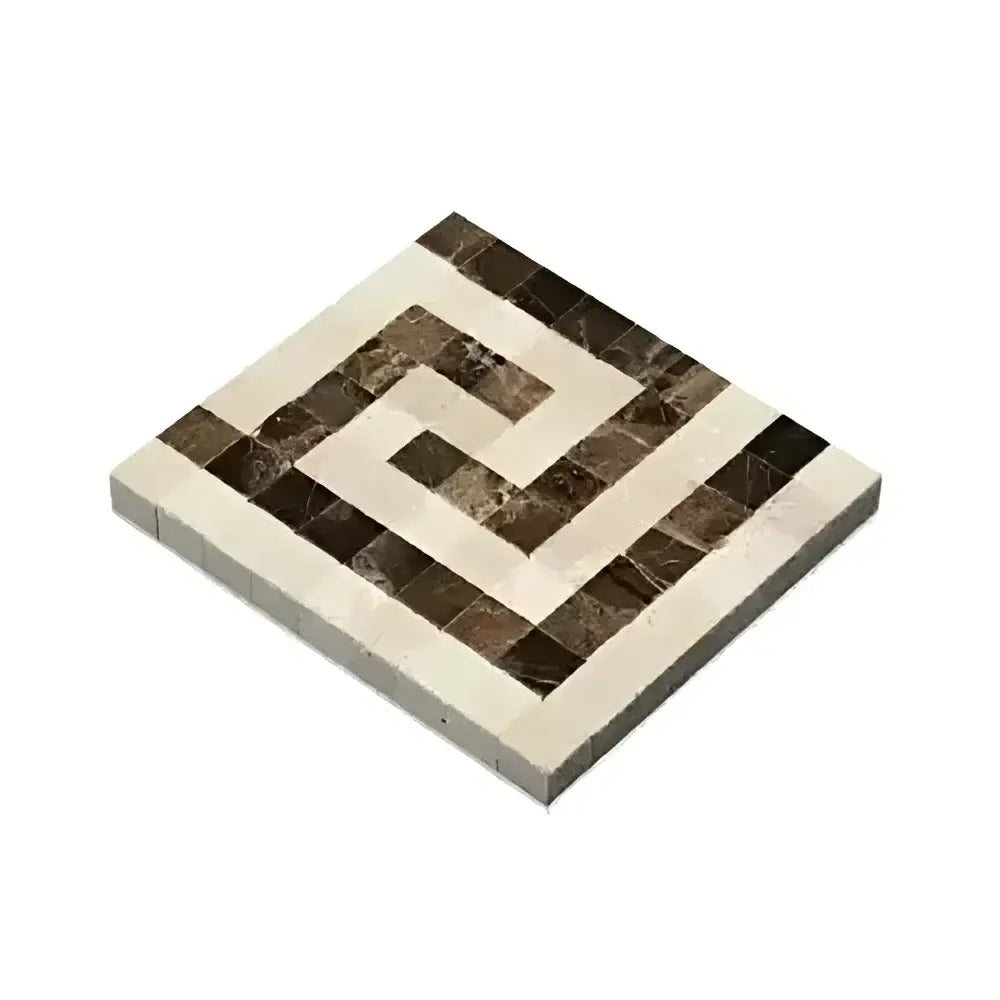 Crema Marfil Select Marble Greek Key Border CORNER (Crema Marfil Select + Emp. Dark) 3 1/8 X 3 1/2 Polished-American Stone