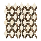 Diamond-patterned mosaic tile sheet featuring Crema Marfil Select Marble and Emperador Dark polished or honed