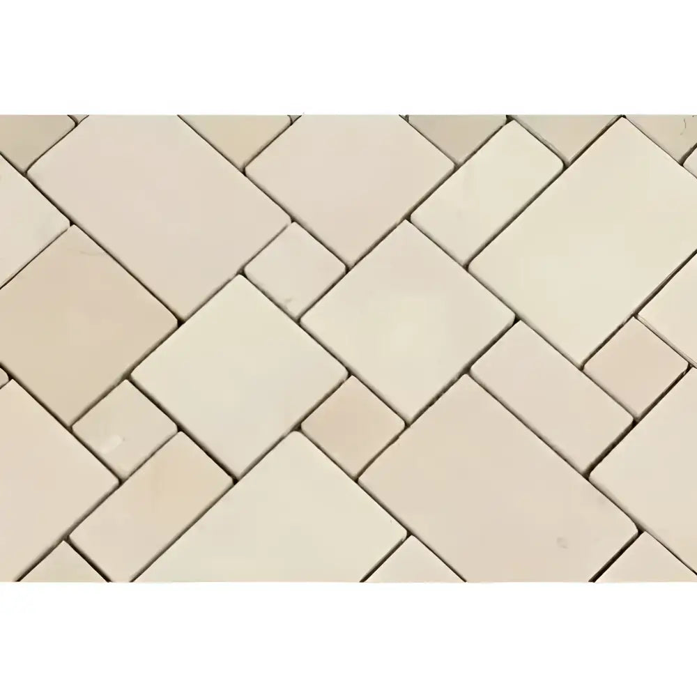 Beige brick floor pattern in Crema Marfil Select Marble Mini-Versailles Mosaic
