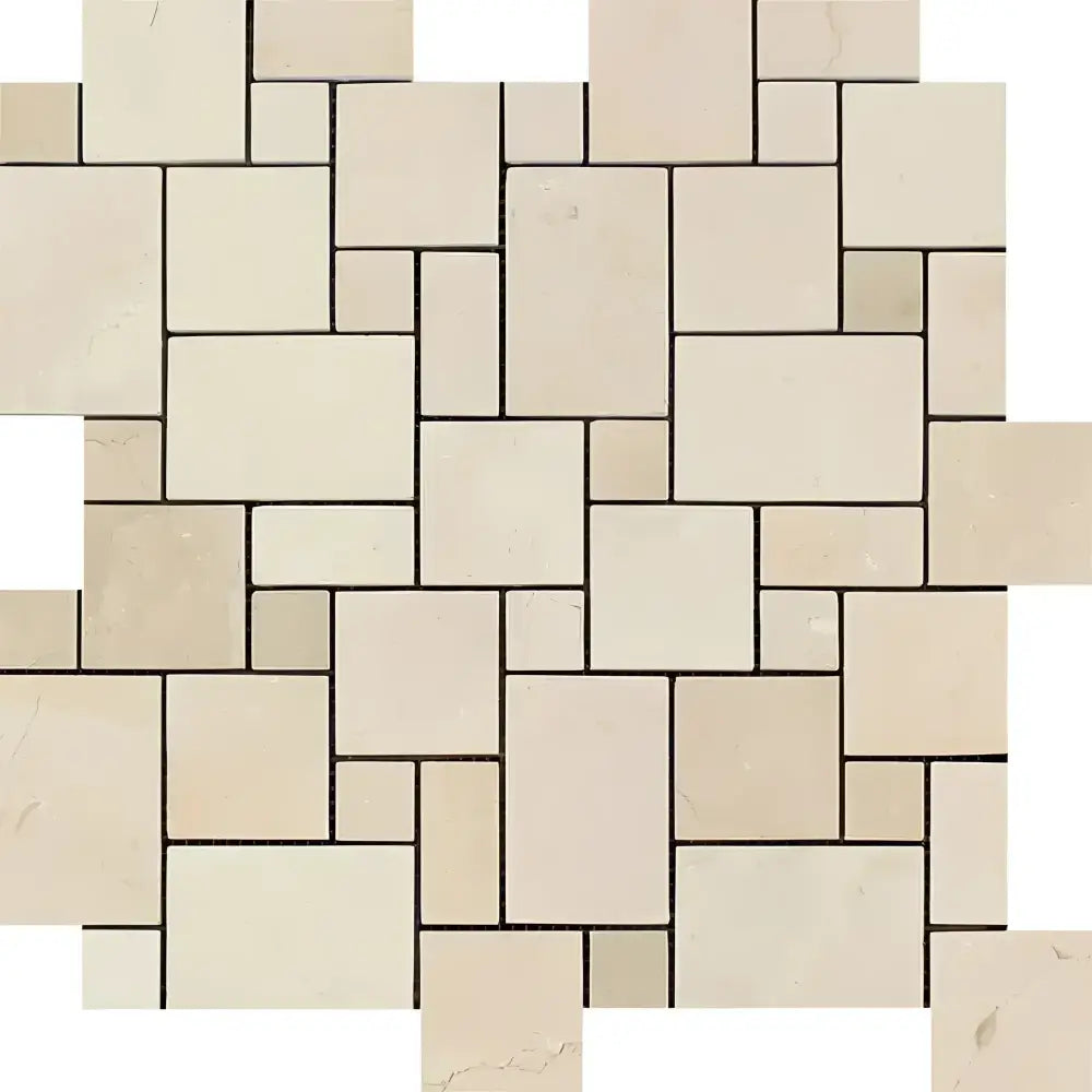 Beige stone tile mosaic from Crema Marfil Select Marble Mini-Versailles Pattern collection
